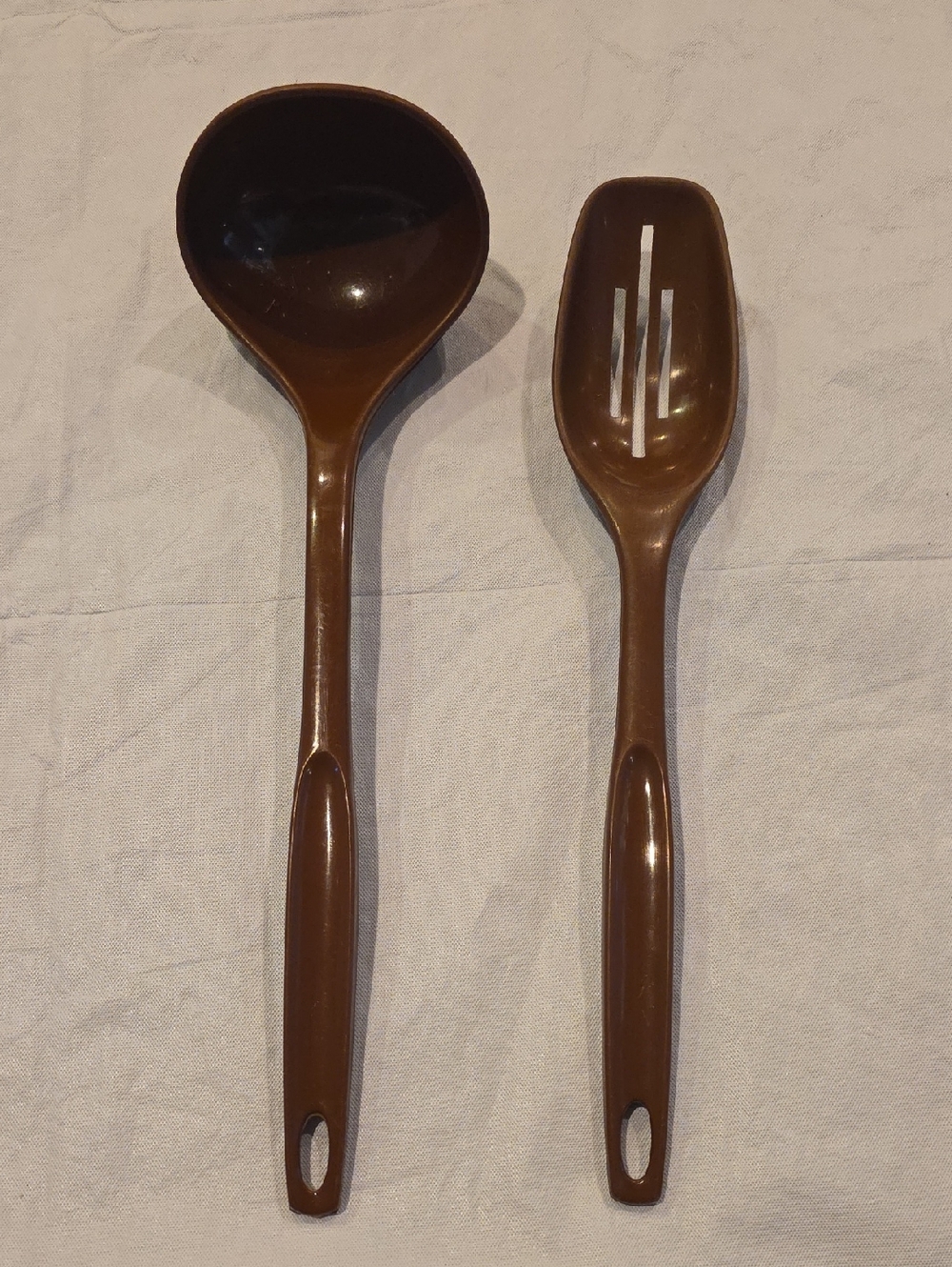 Foley Vintage Brown Plastic Ladle and Slotted Spoon Set